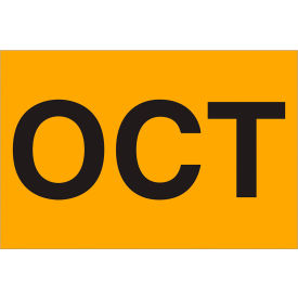 Paper Labels with "Oct" Print, 3"L x 2"W, "L, Fluorescent Orange, Roll of 500