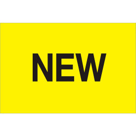 Paper Labels with "New" Print, 3"L x 2"W, Fluorescent Yellow, Roll of 500