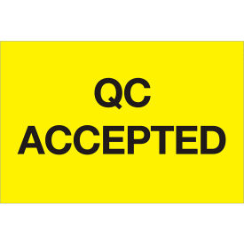 Paper Labels with "QC Accepted" Print, 3"L x 2"W, Fluorescent Yellow, Roll of 500