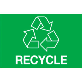 Rectangular Paper Labels with "Recycle" Print, 3"L x 2"W, Green, Roll of 500