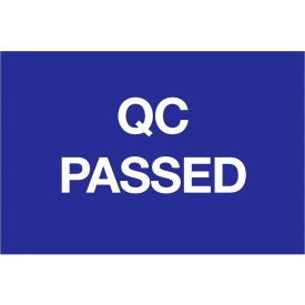 Paper Labels with "QC Passed" Print, 3"L x 2"W, Blue/White, Roll of 500