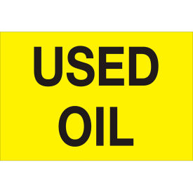Paper Labels with "Used Oil" Print, 3"L x 2"W, Fluorescent Yellow, Roll of 500