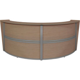 Double Unit Reception Curved Desk Workstation, 124-1/2"W x 49"D x 45-1/2"H, Noble Oak