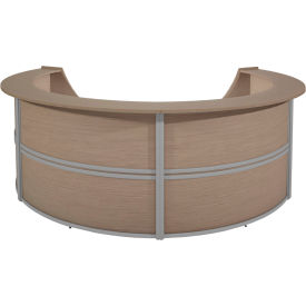 Marque Quad Unit Reception Curved Desk Workstation, 142"W x 103"D x 45-1/2"H, Noble Oak