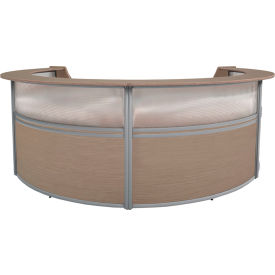 Marque Plexi Quad Unit Reception Curved Desk Workstation, 142"W x 103"D x 45-1/2"H, Noble Oak