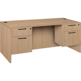 Legacy Office Desk with Double Pedestal Drawer Unit, 66"W x 30"D x 29"H, Noble Oak
