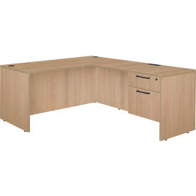 Legacy L-Shaped Desk with Single Pedestal Drawer Unit, 60"W x 77"D x 29"H, Noble Oak