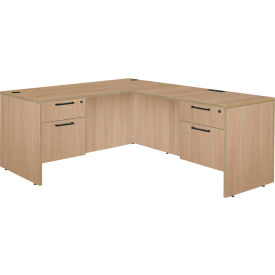 L-Shaped Desk with Double Pedestal Drawer Unit, 66"W x 77"D x 29"H, Noble Oak