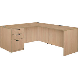 L-Shaped Desk with Single Full Pedestal Drawer Unit, 60"W x 30"D x 29"H, Noble Oak