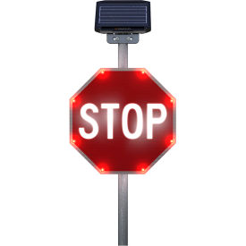 STOP BlinkerSign with 8 Red Perimeter Flashing LED's, 36"W x 6"D x 36"H, White/Red