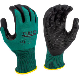 Cut Resistant Work Gloves, Nitrile Coated w/ Dots, ANSI A4, XS, Green