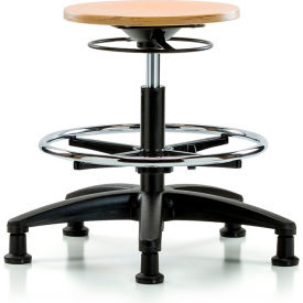 Bench Height Stool with Glides, Wood Seat, Brown