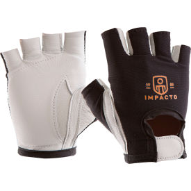 Impacto Pearl Leather Half Finger Anti-Vibration Gloves, Black/White