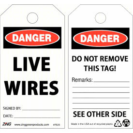 "Live Wires" Text Lockout Tags, 3"W x 1/2"D x 5-11/16"H, Red/Black/White