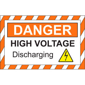 "High Voltage - Discharging" Text Sign, Window Mount, 10" x 7", Orange