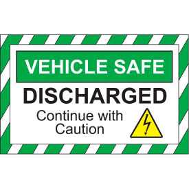 "Vehicle Safe Discharged" Text Sign, Window Mount, 10" x 7", Green