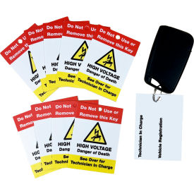 Zing EV Hybrid Key Technician Tags, 2-3/4"W x 9/16"D x 2"H, Red/Yellow/White, Pack of 10