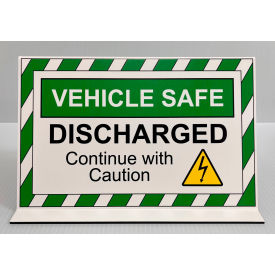 Zing EV Hybrid Projecting Sign, "Vehicle Safe-Discharged" Text, 11"W x 8"D x 6-1/2"H, Green/White