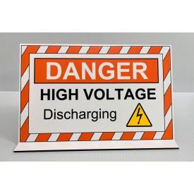 Hybrid Projecting Sign, "High Voltage-Discharging" Text, 11"W x 8"D x 6-1/2"H, Orange/White
