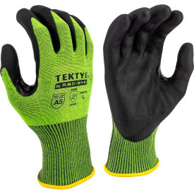 TEKTYE Cut Resistant Work Gloves, Foam Nitrile Coated, ANSI A5, XL, Green