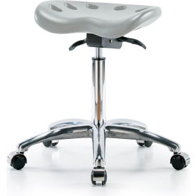 Tractor Sit-Stand Medium Bench Height Stool with Casters, PU Seat, Gray
