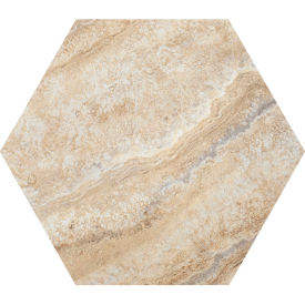 Self Adhesive Hexagon Vinyl Floor Tile, 9" x 10-3/8", Sandstone Quartz, 20 Pack