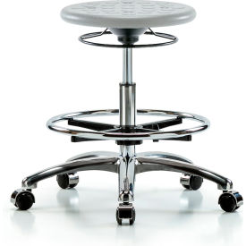 Cleanroom Stool with Casters & Footring, Medium Bench Height, Gray