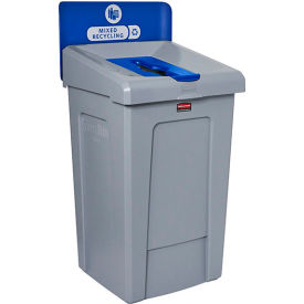 Slim Jim 1-Stream Recycling Station For Mixed Recyclables, 33 Gal. Cap., Gray/Blue