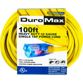 Heavy Duty Single Tap Extension Power Cord, SJTW, 10 Gauge, 15A, 120V, 100'L, Yellow