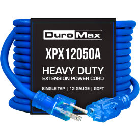 Heavy Duty Single Tap Extension Power Cord, SJEOOW, 12 Gauge, 15A, 120V, 50'L, Blue