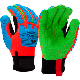 Insulated Corded Winter Work Gloves, M, Green/Blue/Hi-Vis Orange
