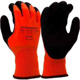 Insulated Cut Resistant Dipped Gloves, Latex Coated, ANSI A4, L, Hi-Vis Orange