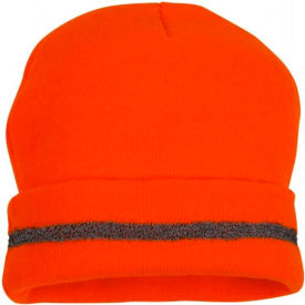 Knit Cap with Reflective Strip, One Size, Hi-Vis Orange