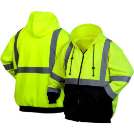 Long Sleeve Zipper Sweatshirt with Black Bottom , Class 3, 4XL, Hi-Vis Lime