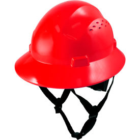 Full Brim Hard Hat, Ratchet Suspension, Vented, Class C, Type 1, Red