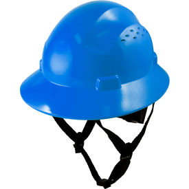 Full Brim Hard Hat, 4 Pt. Ratchet Suspension, Non-Vented, Class E, G, Type 1, Blue