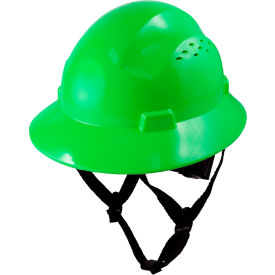 Full Brim Hard Hat, 4 Pt. Ratchet Suspension, Vented, Class C, Type 1, Green