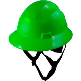 Full Brim Hard Hat, 4 Pt. Ratchet Suspension, Non-Vented, Class E, G, Type 1, Green