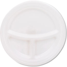 3-Compartment Mediumweight Foam Plates, Plate, 9" Diameter, White, 125 per Pack