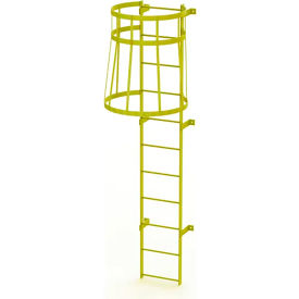 12 Step Steel Caged Fixed Access Ladder, Yellow