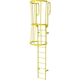 11 Step Steel Caged Walk Through Fixed Access Ladder, Yellow
