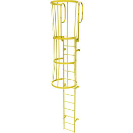 13 Step Steel Caged Walk Through Fixed Access Ladder, Yellow