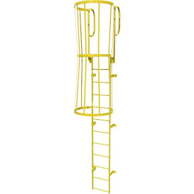 12 Step Steel Caged Walk Through Fixed Access Ladder, Yellow