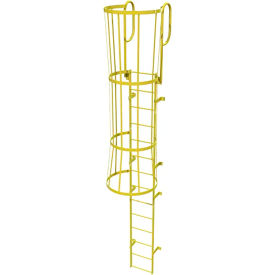 14 Step Steel Caged Walk Through Fixed Access Ladder, Yellow