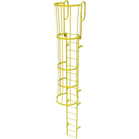 16 Step Steel Caged Walk Through Fixed Access Ladder, Yellow