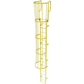 19 Step Steel Caged Walk Through Fixed Access Ladder, Yellow