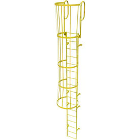 17 Step Steel Caged Walk Through Fixed Access Ladder, Yellow