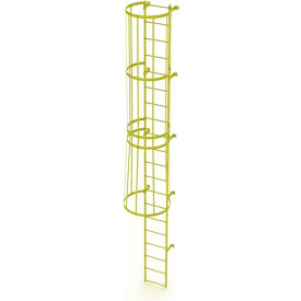 20 Step Steel Caged Fixed Access Ladder, Yellow