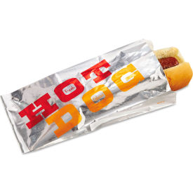 Single-Serve Bags, Hot Dog Labeling, 3-1/2"L x 1-1/2"W x 8-1/2"H, Silver, Pack of 1000