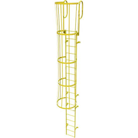 18 Step Steel Caged Walk Through Fixed Access Ladder, Yellow